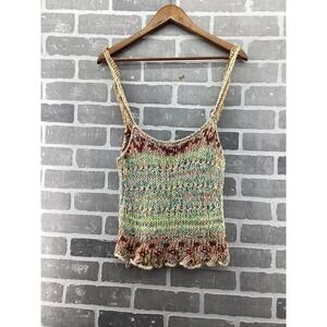 Free People Knit Tank Top Space Dye Boho Sleeveless Green Brown Small